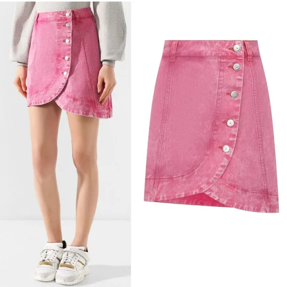 GANNI Asymmetric Denim Skirt In Washed Pink Size EU 38 US Med/6 - Picture 2 of 10